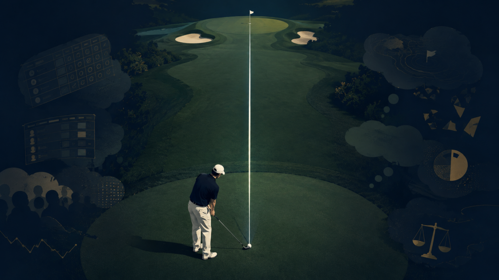 Competitive golfer preparing for a shot, using routines and attention control to manage pressure and build mental performance in golf.